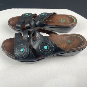 Dansko Women's size 41 Dixie Full Grain Black/Turquoise Women's Sandals Leather